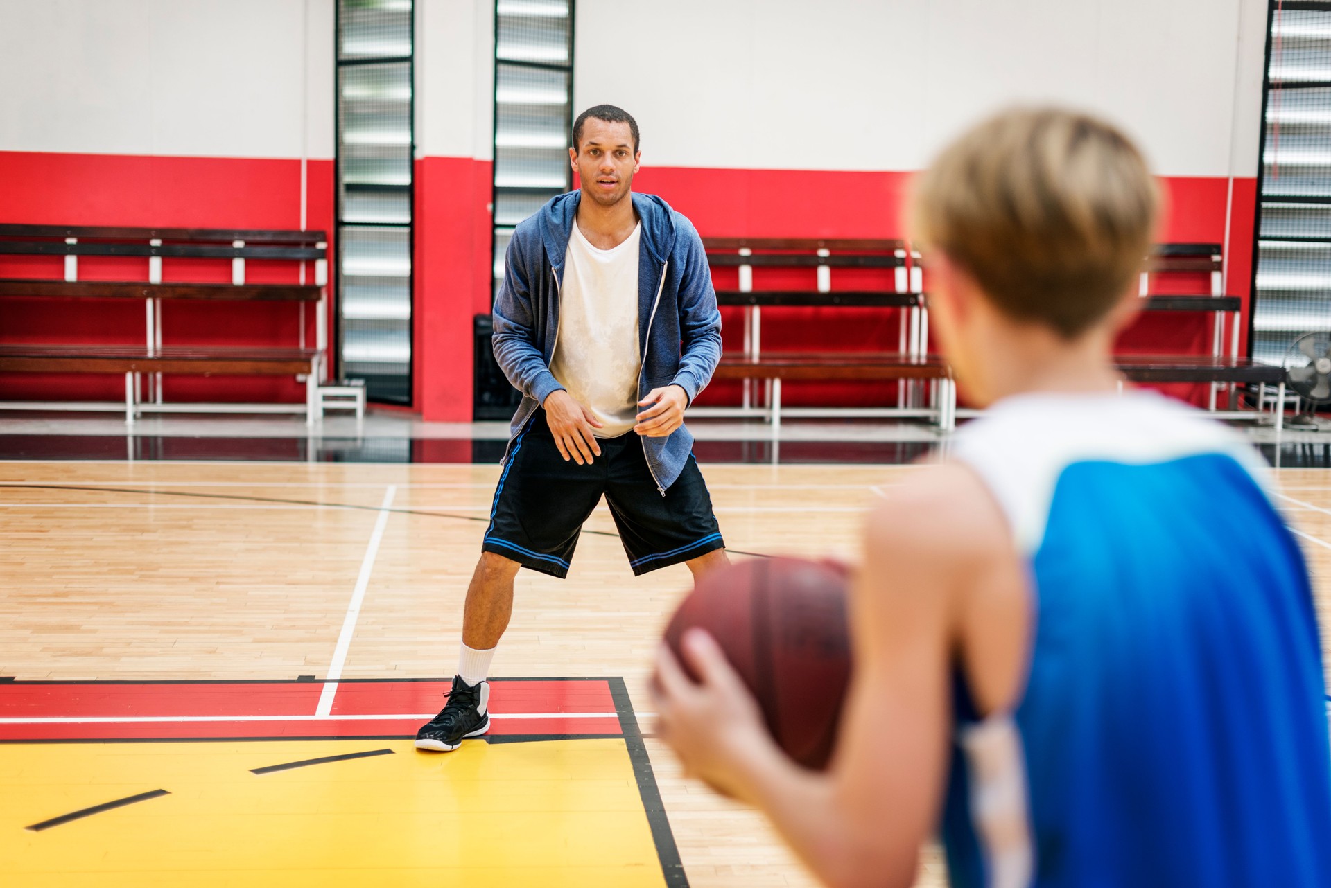 Basketball training in a stadium